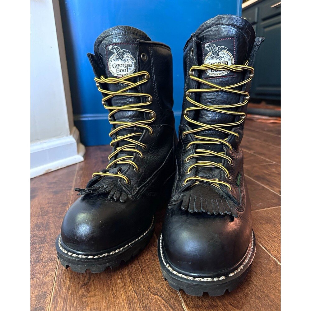 Georgia Boot Men's Black Leather Logger Lace-Up Work Boots Round Toe 10W ASTM EH